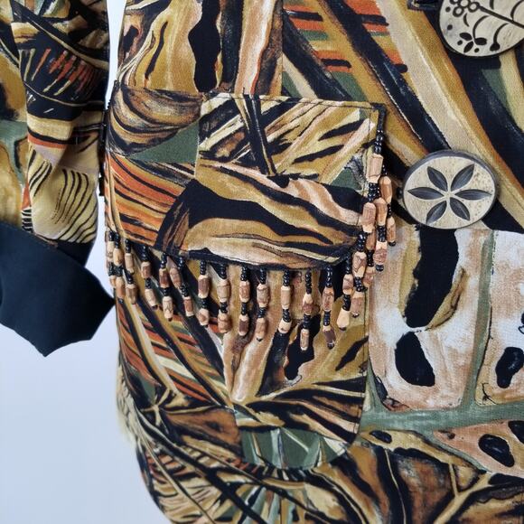 Dorothy Schoelen Brown Cream Green Funky Boho Vintage Tunic Top Jacket P - Picture 5 of 6